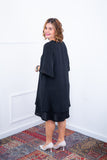 Vestido Lívia - Midi de Duas Camadas Decote V com Manga Morcego em Crepe