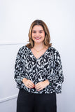 Blusa Bela - Manga Flare com Decote V em Crepe