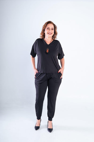 Conjunto Malha Confort Calça e Blusa de Gola V Flórida