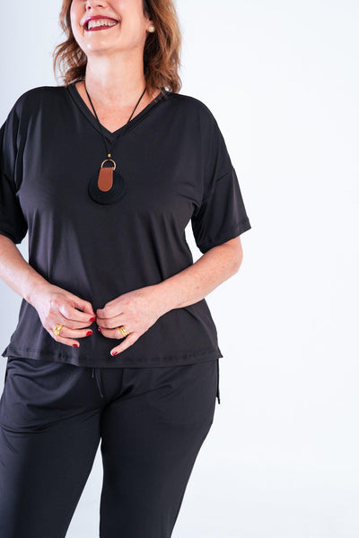 Conjunto Malha Confort Calça e Blusa de Gola V Flórida