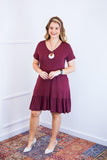 Vestido com Babado Gola V e Manga Curta Verona