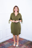 Vestido Bruna - Chemise Midi Gola V em Viscolinho