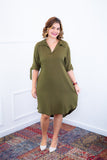 Vestido Bruna - Chemise Midi Gola V em Viscolinho