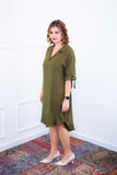 Vestido Bruna - Chemise Midi Gola V em Viscolinho