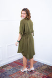 Vestido Bruna - Chemise Midi Gola V em Viscolinho