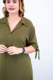 Vestido Bruna - Chemise Midi Gola V em Viscolinho