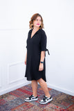 Vestido Bruna - Chemise Midi Gola V em Viscolinho
