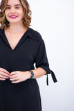 Vestido Bruna - Chemise Midi Gola V em Viscolinho