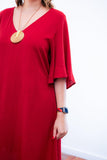 Vestido Decote V Manga Morcego em Viscolinho Sabrina