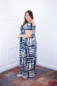 Vestido Longo Cecília - Manga Ciganinha em Viscolinho com Bolsos Laterais