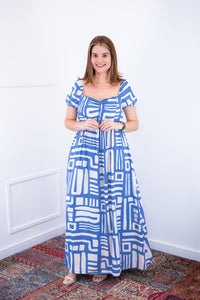 Vestido Longo Cecília - Manga Ciganinha em Viscolinho com Bolsos Laterais