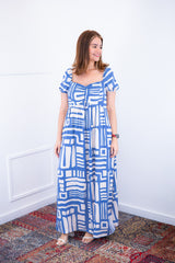 Vestido Longo Cecília – Manga Ciganinha em Viscolinho com Bolsos Laterais