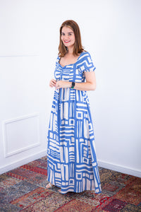 Vestido Longo Cecília - Manga Ciganinha em Viscolinho com Bolsos Laterais