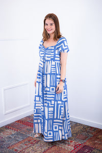 Vestido Longo Cecília - Manga Ciganinha em Viscolinho com Bolsos Laterais