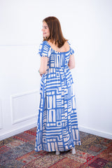 Vestido Longo Cecília – Manga Ciganinha em Viscolinho com Bolsos Laterais