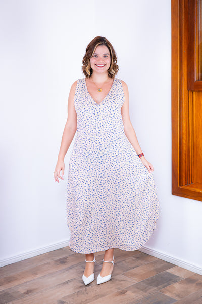 Vestido Regata Longuete com Decote V em Viscolinho Gabriela