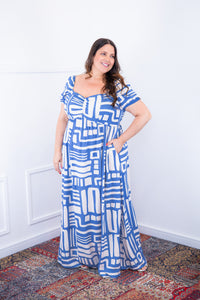 Vestido Longo Cecília - Manga Ciganinha em Viscolinho com Bolsos Laterais