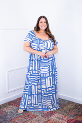 Vestido Longo Cecília – Manga Ciganinha em Viscolinho com Bolsos Laterais