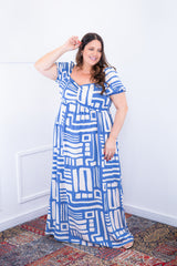 Vestido Longo Cecília – Manga Ciganinha em Viscolinho com Bolsos Laterais