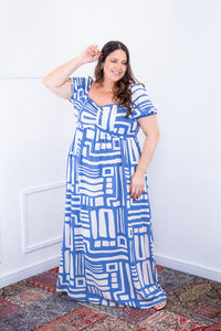 Vestido Longo Cecília - Manga Ciganinha em Viscolinho com Bolsos Laterais