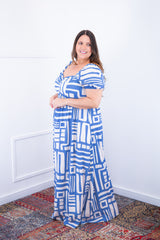 Vestido Longo Cecília – Manga Ciganinha em Viscolinho com Bolsos Laterais