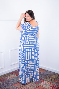 Vestido Longo Cecília - Manga Ciganinha em Viscolinho com Bolsos Laterais