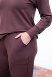 Conjunto Gola V Calça Pantalona Bolso Sobreposto em Moletinho  Munique