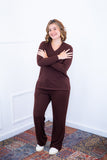 Conjunto Zurique - Lãzinha com Blusa Gola V e Calça Pantalona com Bolsos Faca