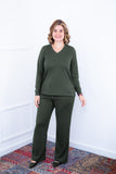 Conjunto Zurique - Lãzinha com Blusa Gola V e Calça Pantalona com Bolsos Faca