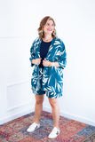 Conjunto Kimono Dora Oversized Estampado e Bermudinha em Crepinho