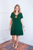 Vestido com Babado Gola V e Manga Curta Verona