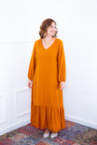 Vestido Rafaela - Longuete com Babado Gola V em Viscolinho