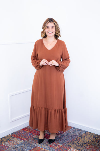 Vestido Rafaela - Longuete com Babado Gola V em Viscolinho