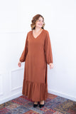 Vestido Rafaela - Longuete com Babado Gola V em Viscolinho