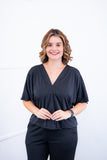 Blusa Cristina - Com Manga Morcego Gola V em Malha Confort