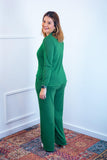 Conjunto Zurique - Lãzinha com Blusa Gola V e Calça Pantalona com Bolsos Faca