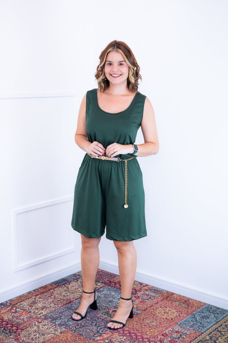 Macaquinho Dani - Regata com Bolsos Midi em Malha Confort - Naguirre Shop