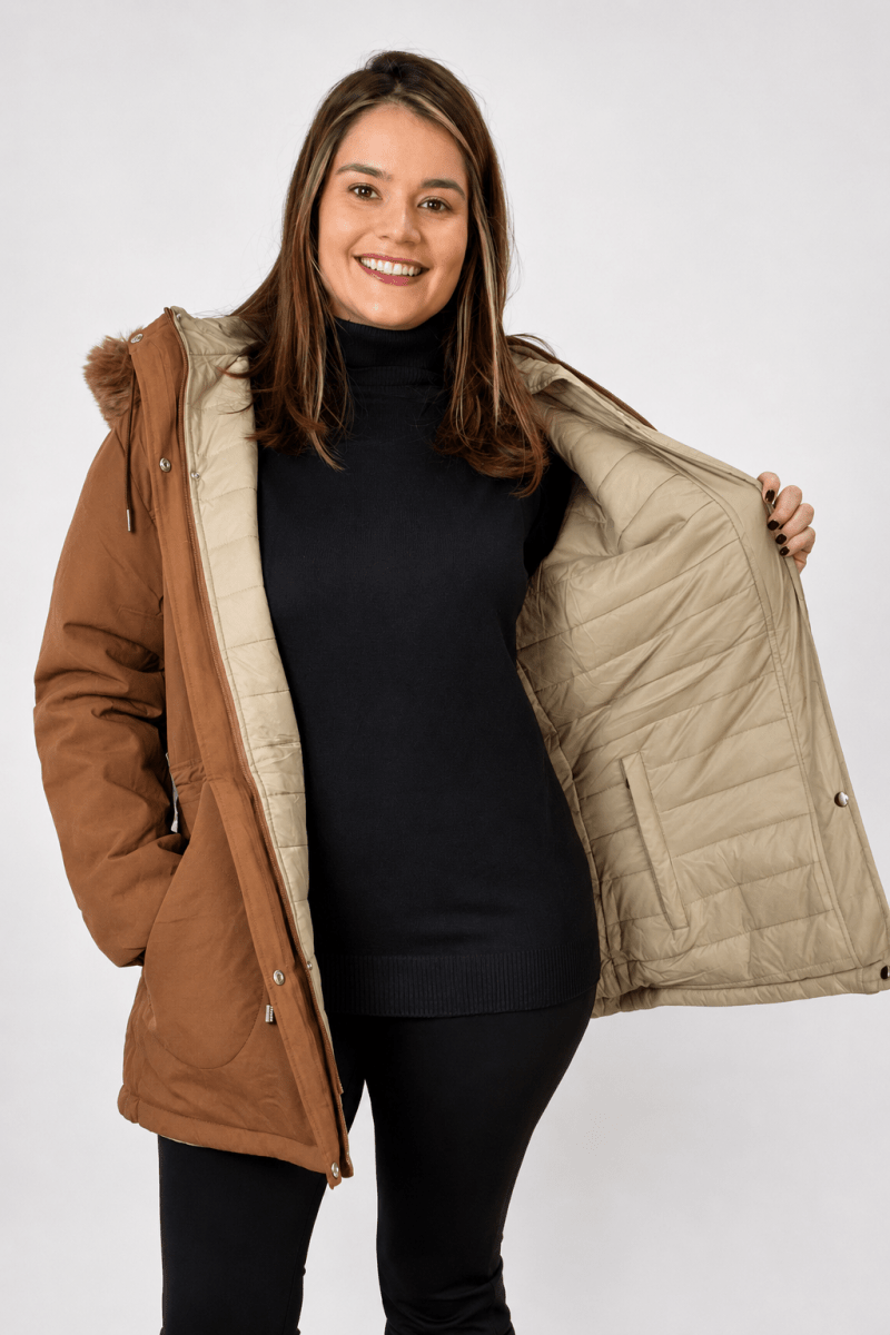 Parka que vira Casaco Puffer em Sarja Premium com Bolsos e Capuz Oversized - Naguirre Shop