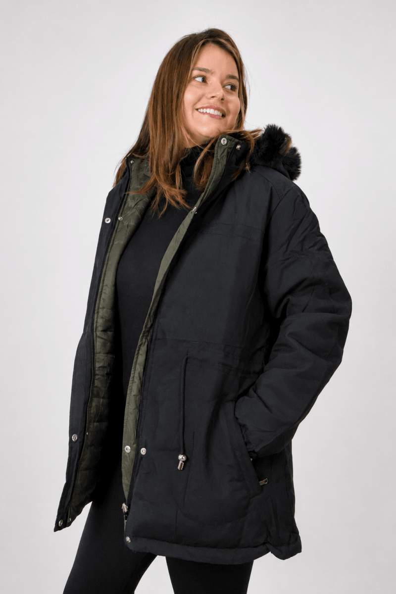 Parka que vira Casaco Puffer em Sarja Premium com Bolsos e Capuz Oversized - Naguirre Shop