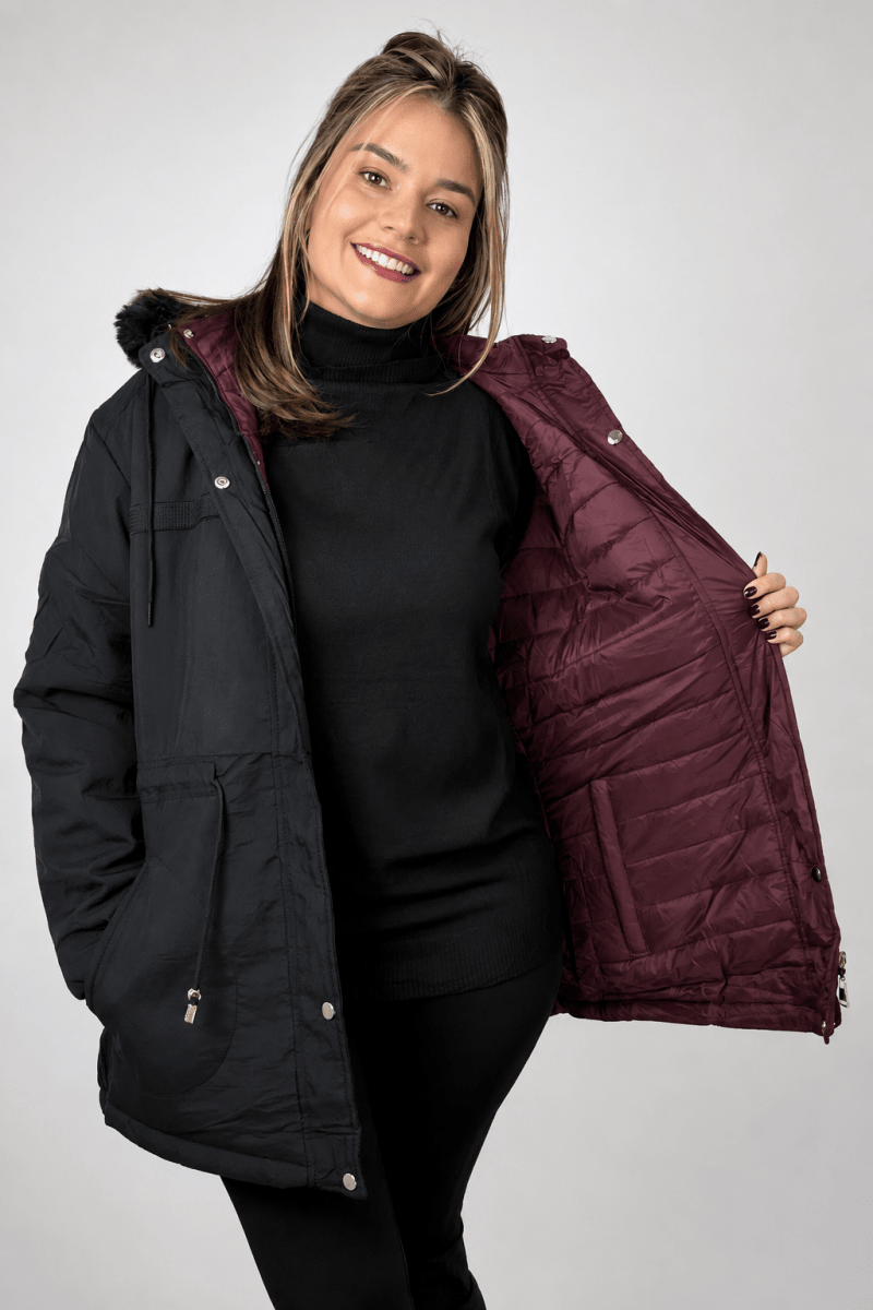 Parka que vira Casaco Puffer em Sarja Premium com Bolsos e Capuz Oversized - Naguirre Shop