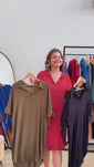 Stories de Vestido Bruna - Chemise Midi Gola V em Viscolinho