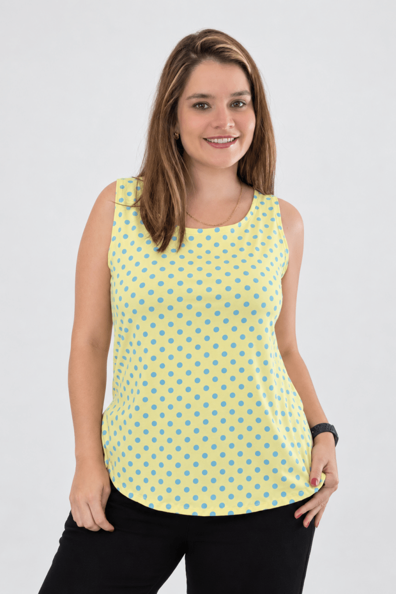 Regata Toulouse Maxi Estilo Parisiense na cor Mini Poá Amarelo com Azul, foto 1 de 2