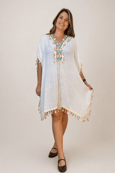 Túnica Longa Boho em Viscose 100% Natural com Bordados Oásis - Naguirre Shop