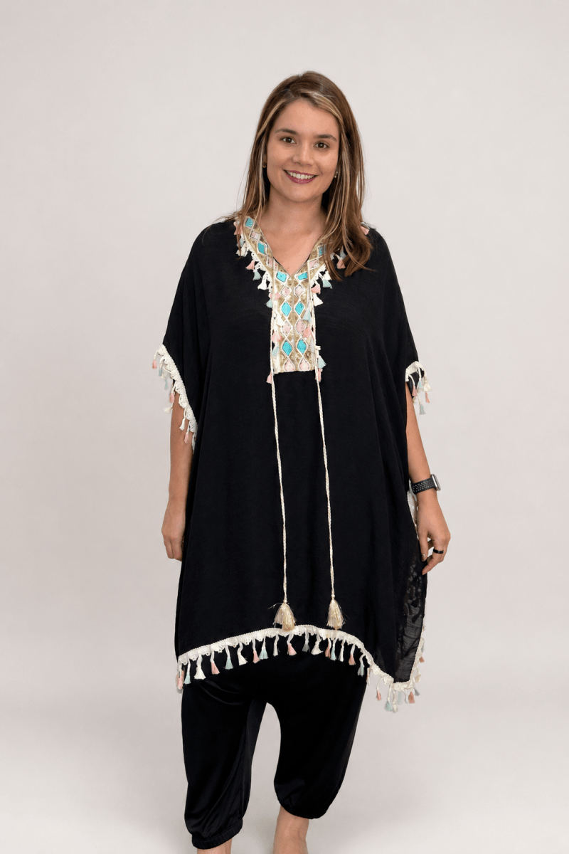 Túnica Longa Boho em Viscose 100% Natural com Bordados Oásis - Naguirre Shop