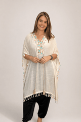 Túnica Longa Boho em Viscose 100% Natural com Bordados Oásis - Naguirre Shop