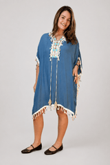 Túnica Longa Boho em Viscose 100% Natural com Bordados Oásis - Naguirre Shop