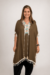 Túnica Longa Boho em Viscose 100% Natural com Bordados Oásis - Naguirre Shop