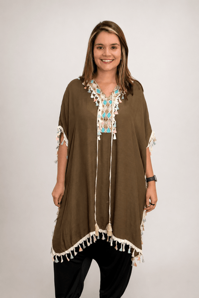 Túnica Longa Boho em Viscose 100% Natural com Bordados Oásis - Naguirre Shop
