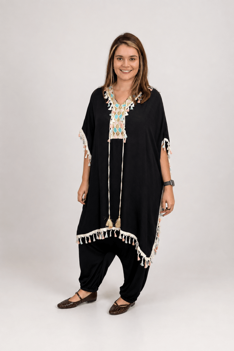 Túnica Longa Boho em Viscose 100% Natural com Bordados Oásis - Naguirre Shop