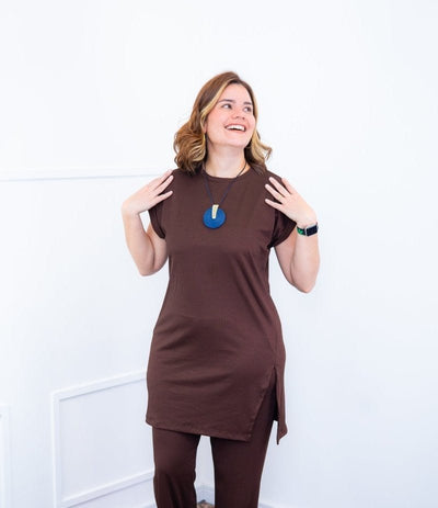 Túnica Melinda – Longa com Fenda Lateral em Malha Canelada - Naguirre Shop